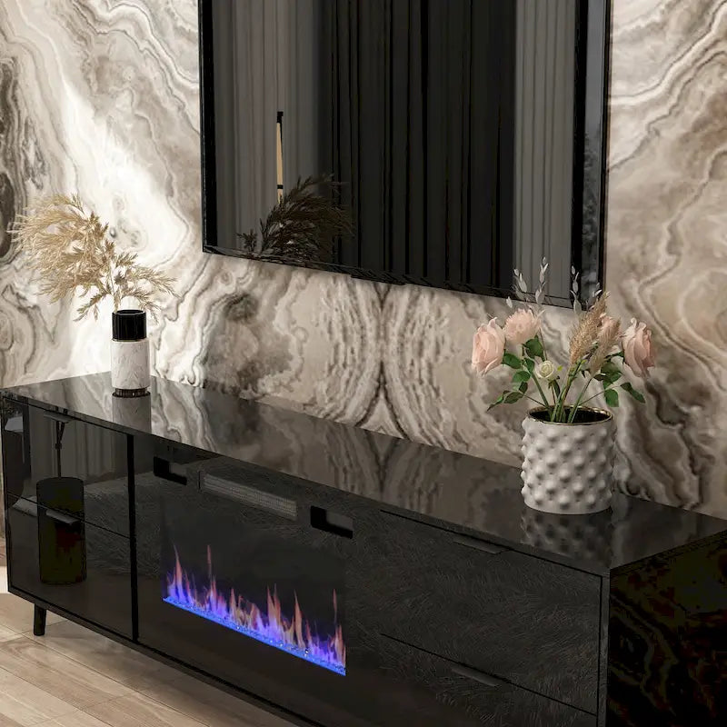 Electric Fireplace TV Stand Entertainment Center with LED Flame Effects and Remote Control