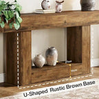 63-Inch Brown and Gray Slim Wooden Console Table for Entryway