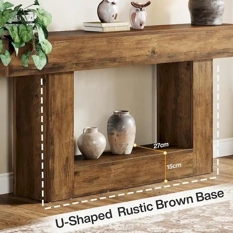 63-Inch Brown and Gray Slim Wooden Console Table for Entryway