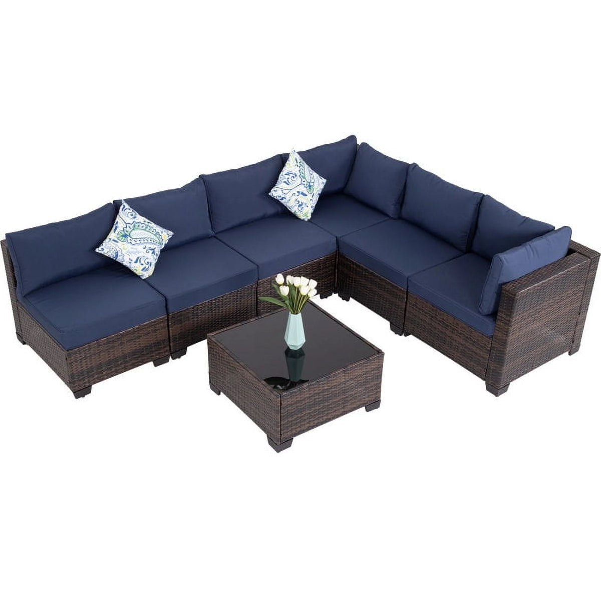 Ainfox 7 Pcs Outdoor Patio Furniture Sofa Set on Sale, Grey Rattan Grey Cushion
