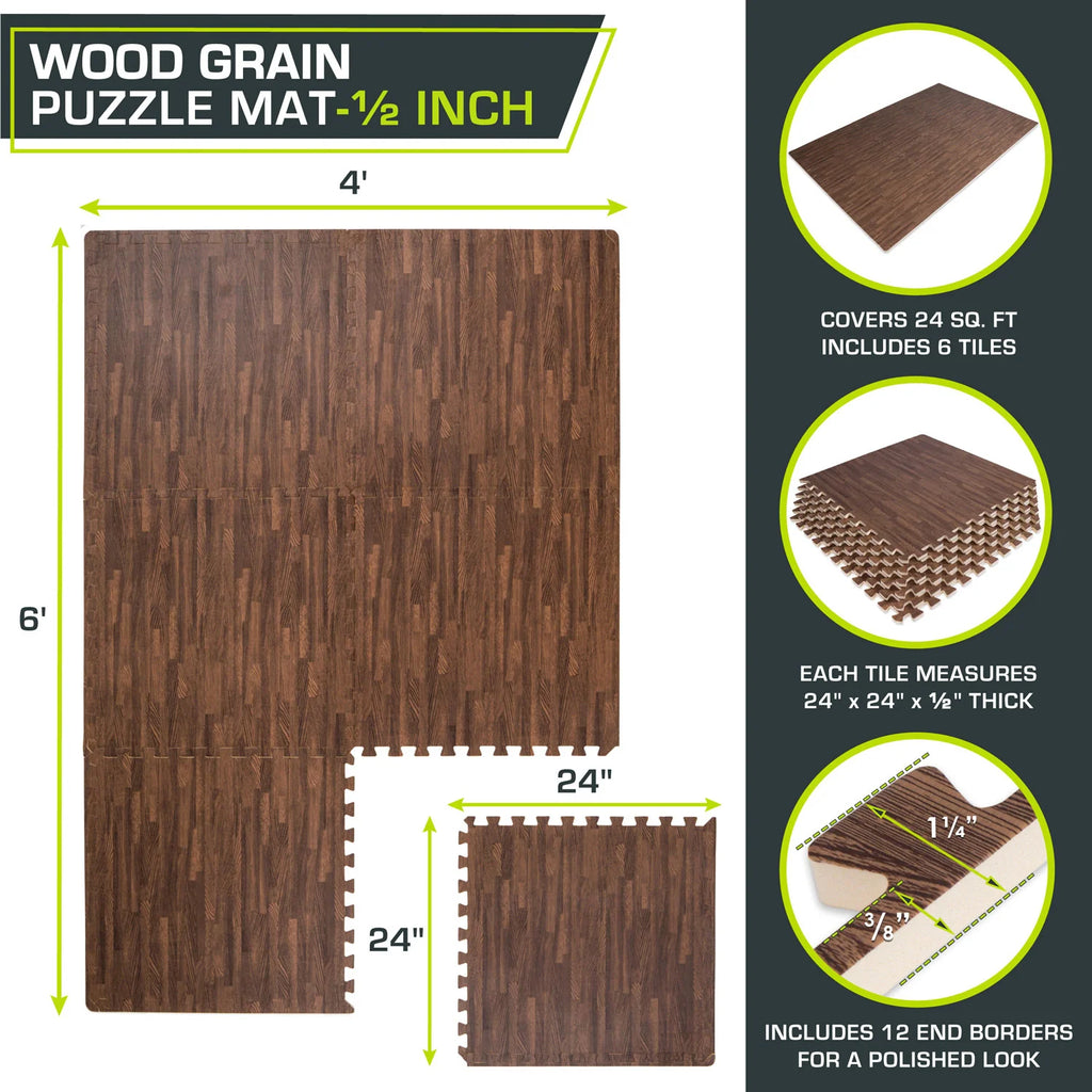 Wood Grain Puzzle Mat 1/2-in, 24 Sq Ft | Dark Oak