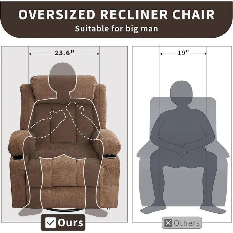 Recliner Chair, Rocking Chairs with Massage and Heat, Side Pockets and Cup Holder