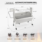 RovSun 46 Electric Rotisserie Grill 176 lbs Capacity 25w Pig Lamb Spit Roaster Rotisserie w/Lockable Wheels Wind Baffle with Adjustable Height