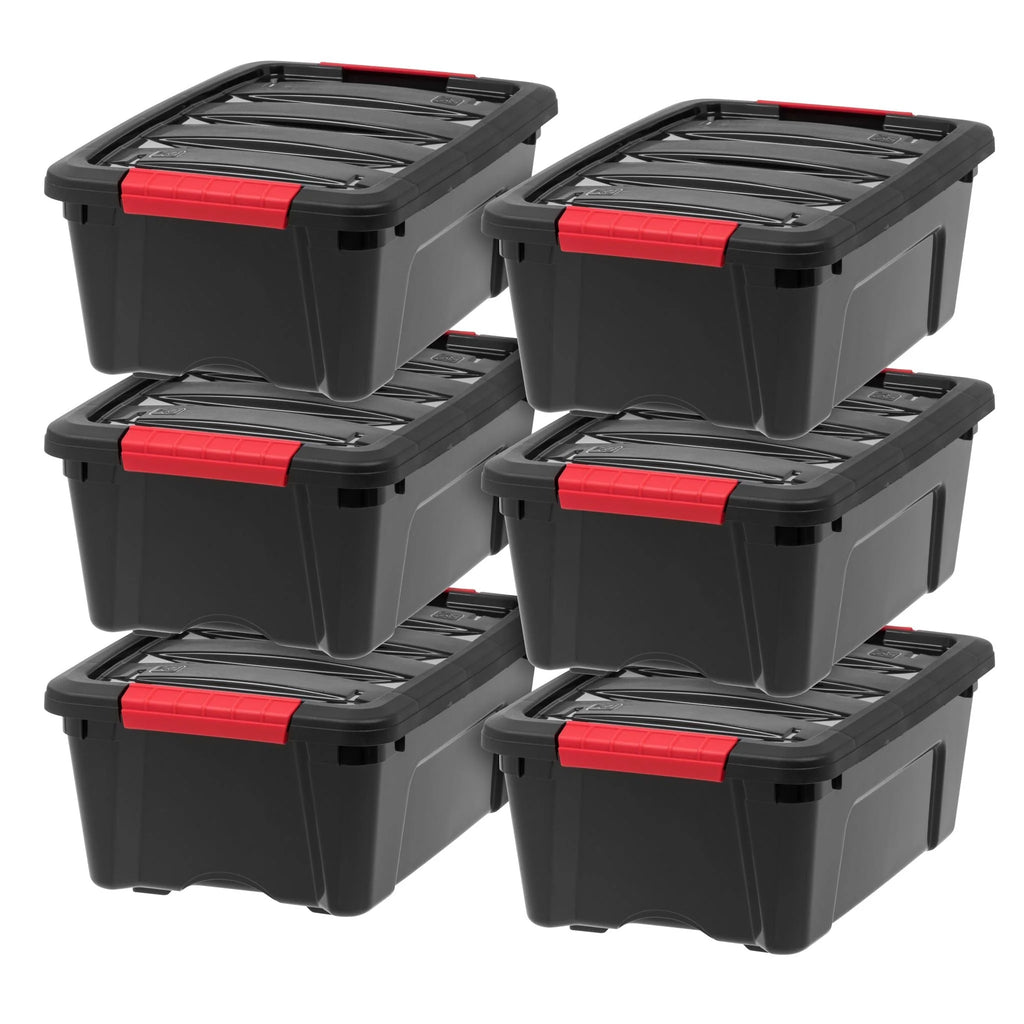 12 Quart Stack & Pull Box, Black & Red, Set of 6