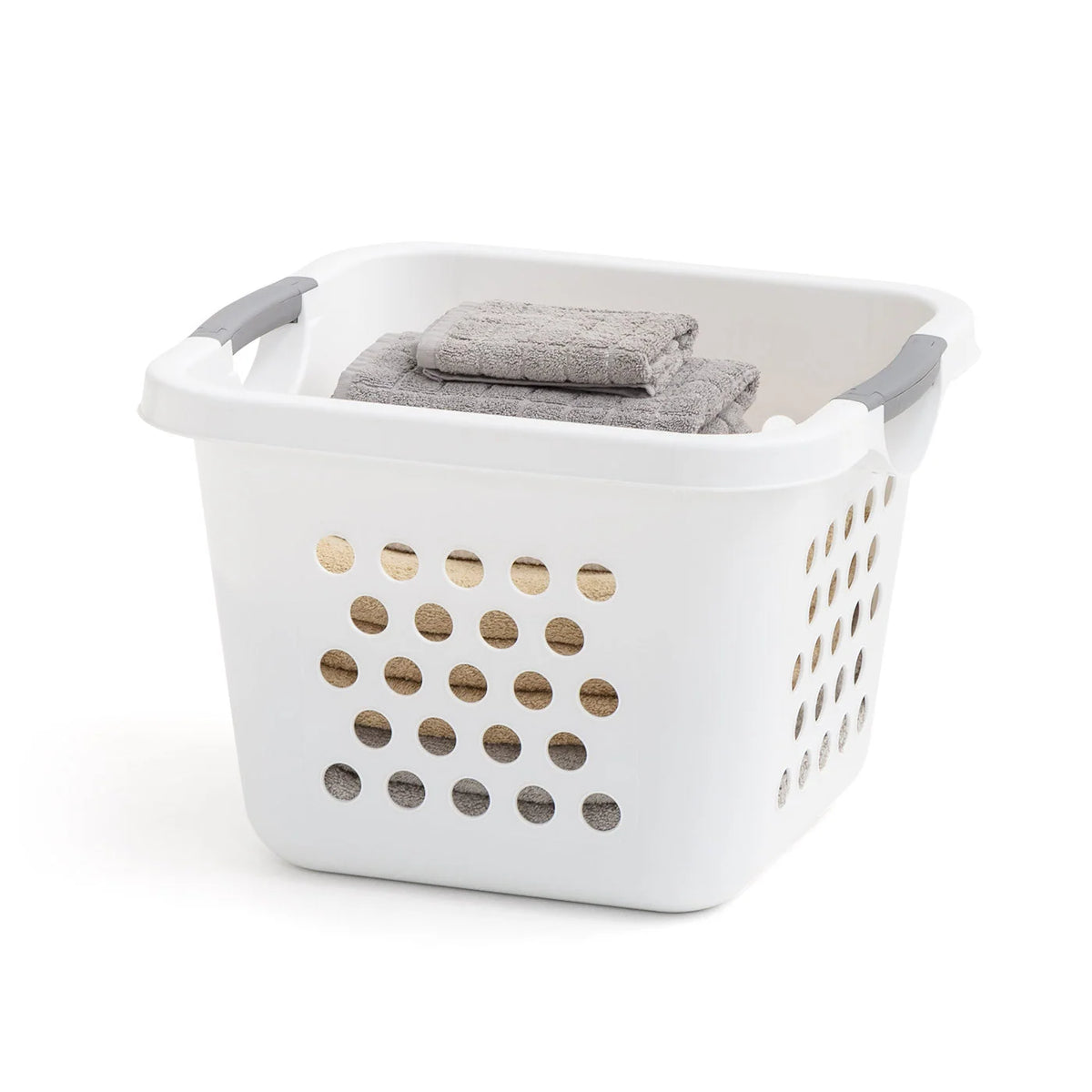 Compact Plastic Laundry Hamper Basket – 30L Storage Organizer with Easy-Lift Handles, 3-Pack