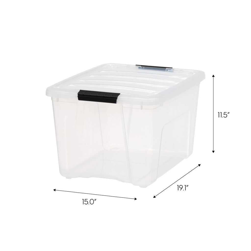 40 Quart Stack & Pull Box, 6 Pack, Clear with Black Buckle