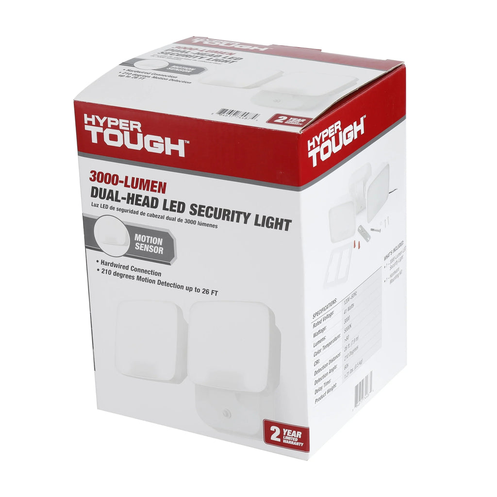 Hyper Tough 3000 Lumen Motion Activated LED Security Light with Adjustable Dual Lamp Heads, Hardwired