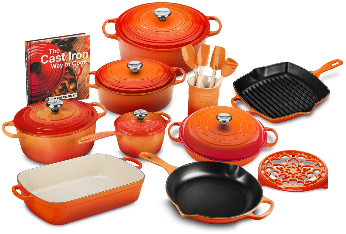 2025 20-piece Signature Cast Iron Cookware Set,10.25′′ Skillet,1.75-quart Saucepan with Lid