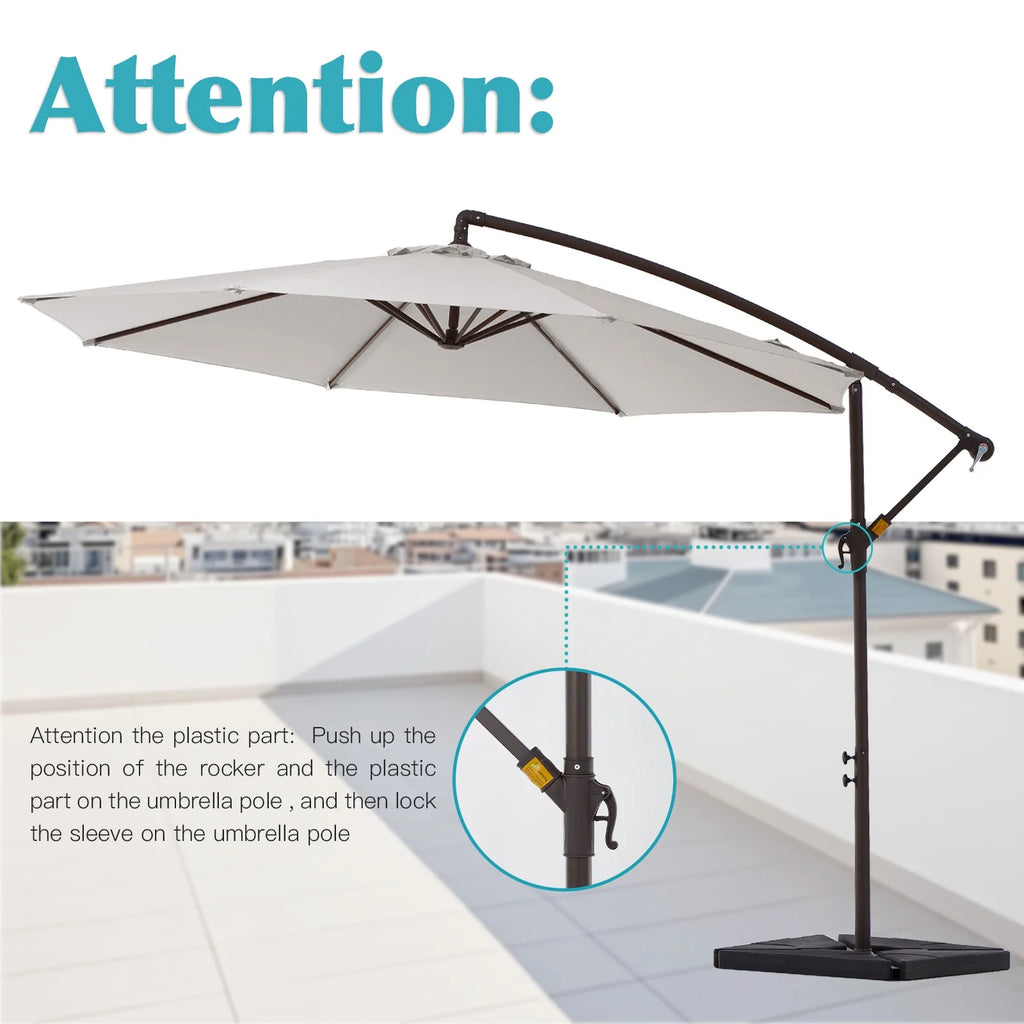 JUSTLET 10ft Heavy Duty Patio Hanging Offset Cantilever Patio Umbrella W/ 4-Piece Base Included Included, Beige