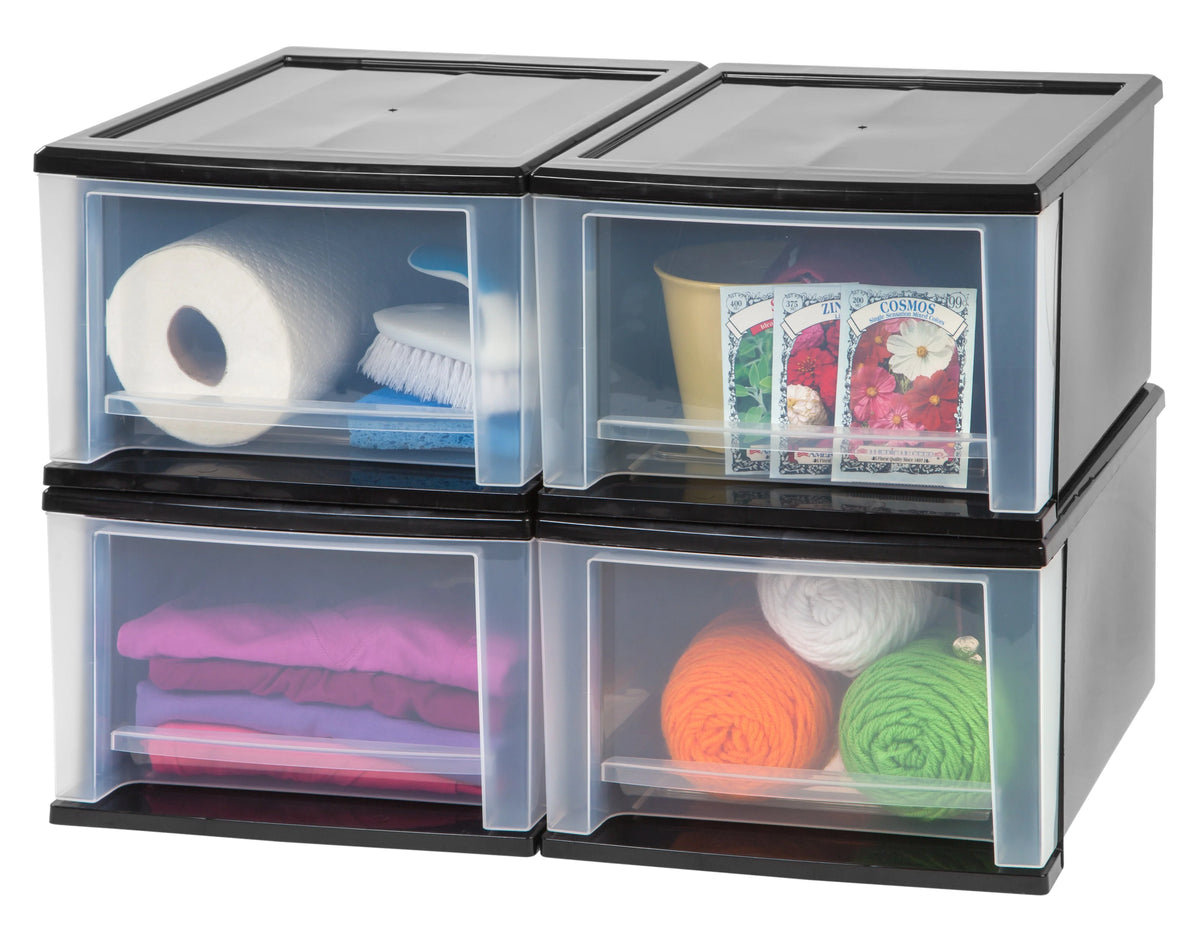 17 Quart Stacking Drawer, 4 Pack, Black