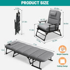 FICISOG Portable Beds Frame with Mattress, Foldaway Rest Cots for Adults Kids, Gray