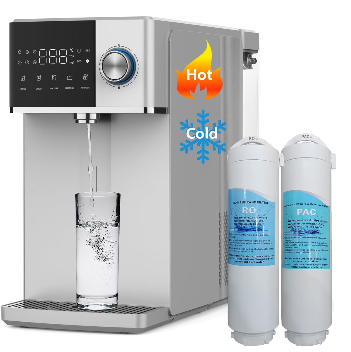 IKT Countertop Hot and Cold Reverse Osmosis Water Dispenser Cooler, Fast Heating, Adjustable Temperature, Dispensing Volume Options