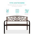 Best Choice Products Outdoor Steel Bench Garden Patio Porch Furniture W/ Floral Design Backrest - Black