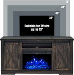 AMERLIFE Fireplace TV Stand with Sliding Barn Door for TVs up to 73", Farmhouse 63" Fireplace Entertainment Center with Storage Cabinets/Adjustable Shelves