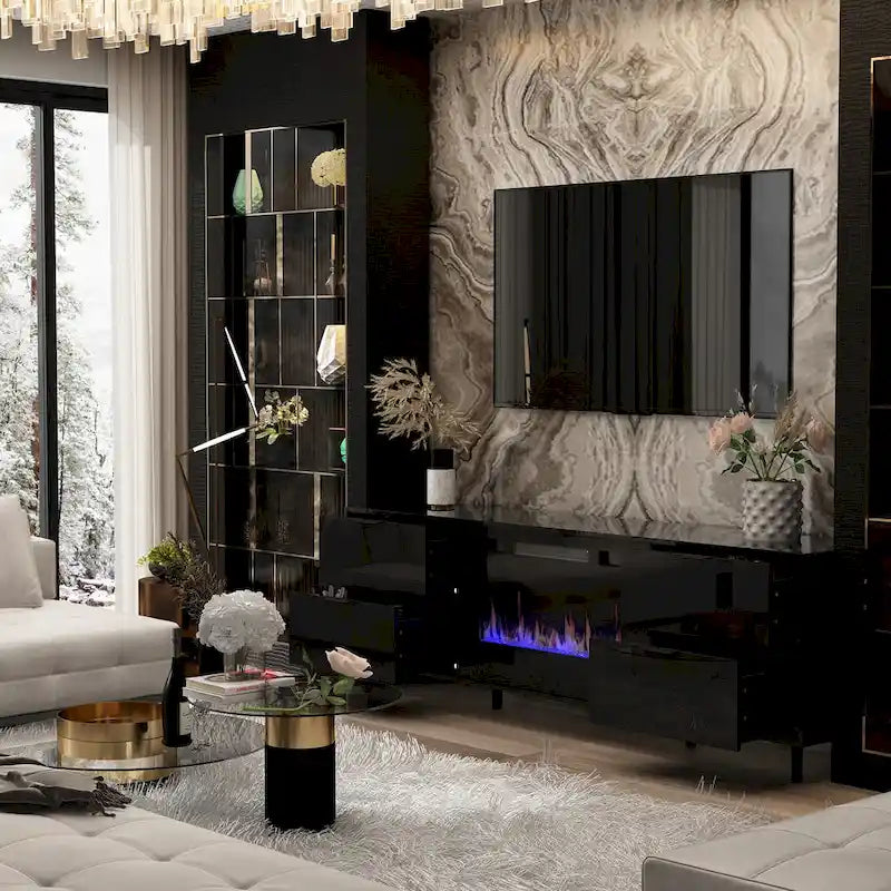 Electric Fireplace TV Stand Entertainment Center with LED Flame Effects and Remote Control