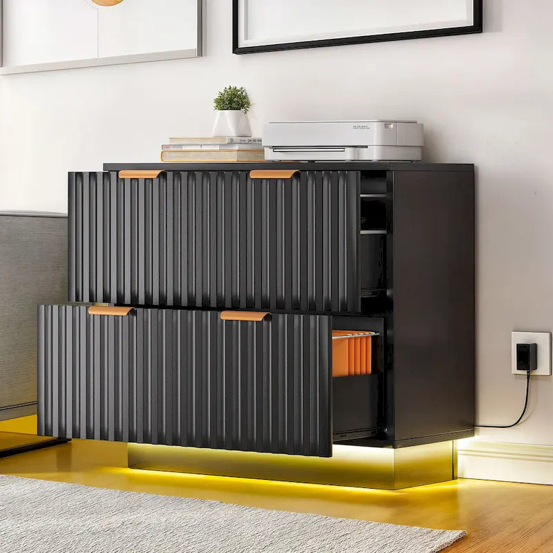 Moasis Lateral Filing Cabinet with LED Lighting and 2 Drawers for Home Office