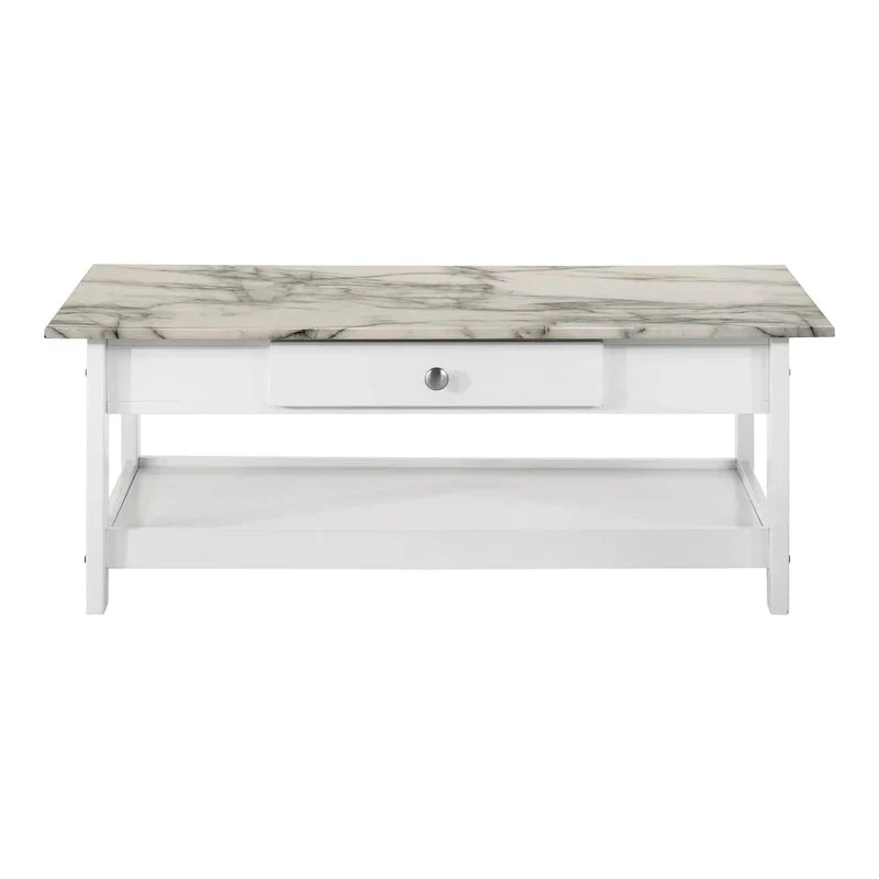 Denhour DH BASIC 4-Piece Open-Shelf Coffee Table Set with Drawer in Transitional Rubberwood