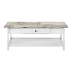 Denhour DH BASIC 4-Piece Open-Shelf Coffee Table Set with Drawer in Transitional Rubberwood