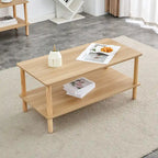 39-Inch Coffee Table with Two-Tier Design and Rubberwood Legs