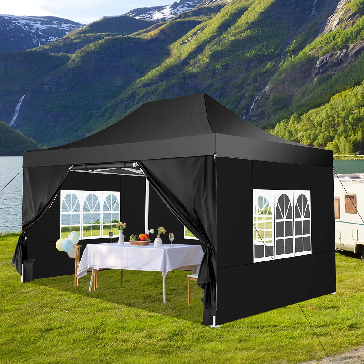 Hoteel 10x15 Heavy Duty Canopy Tent with 4 Sidewalls,Pop up Canopy for Parties Wedding,Commercial Easy up Gazebo with Roller Bag,UV 50+ &,Black