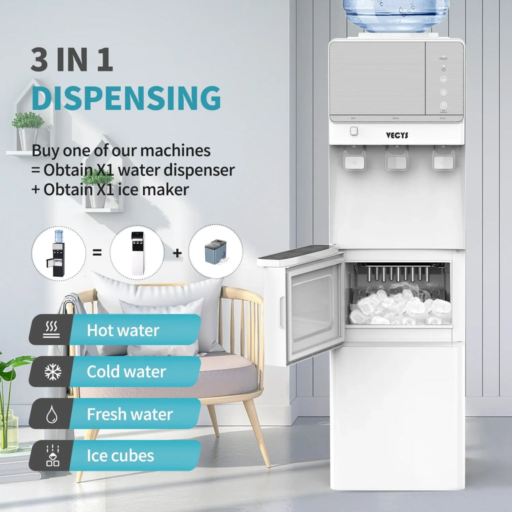 VECYS 3 5 gal Water Dispenser with Ice Maker, 27LBS Daily Ice & Child Lock