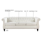 Cream 84.65 Traditional Chesterfield 3-Seater Sofa in PU Leather