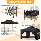 COBIZI 10x15 Pop Up Canopy Tent Heavy Duty with Sidewall, Commercial Outdoor Easy Pop Up Gazebo for Party Wedding All Weather Waterproof UV 50+ with Roller Bag(Leg Upgraded),Black