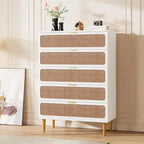 Rattan 5-Drawer Dresser for Bedroom and Hallway