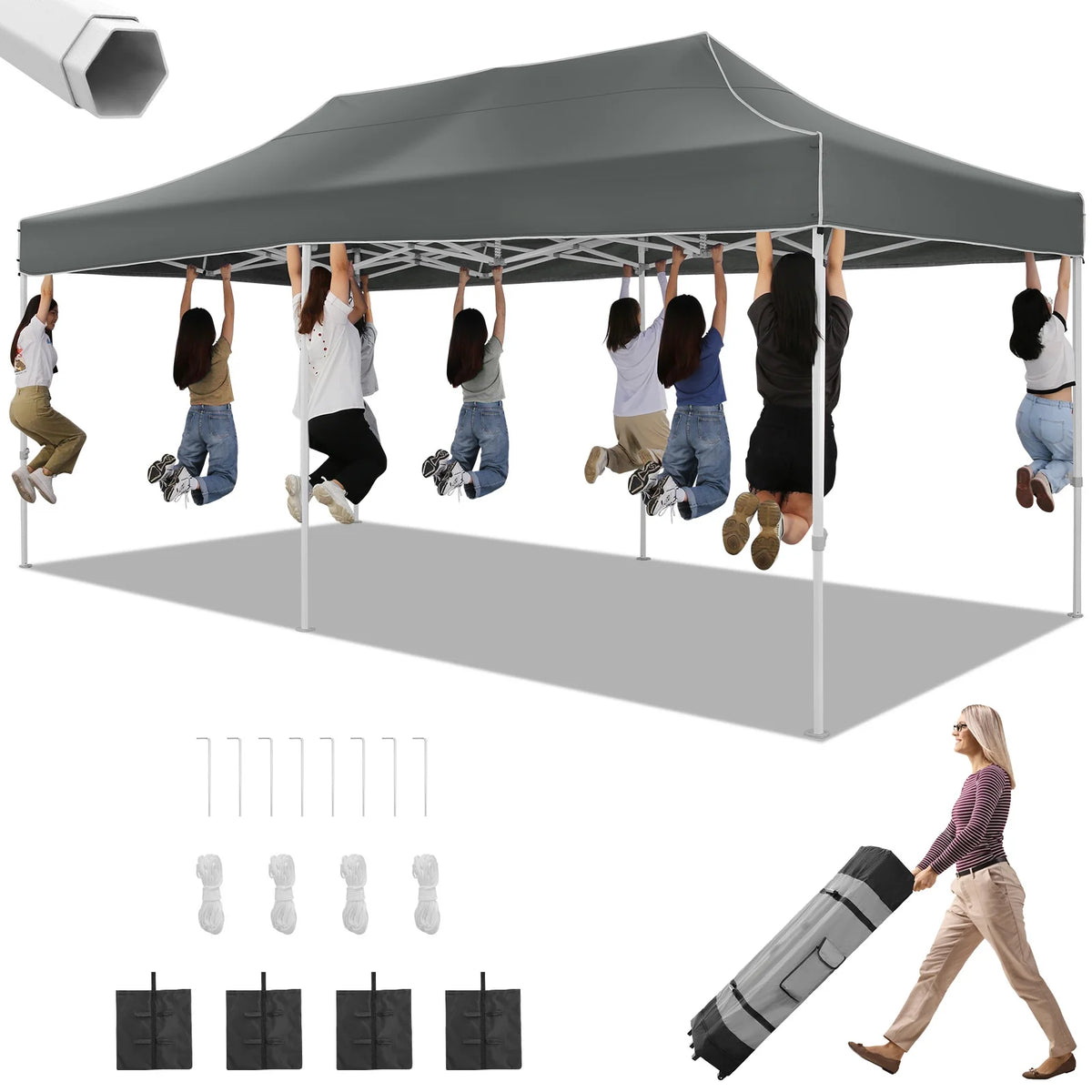 HOTEEL 10x15 Heavy Duty Canopy Tent ,Pop up Canopy for Parties Wedding,Commercial Easy up Gazebo with Roller Bag,UV 50+ &,White