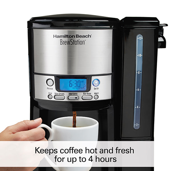 Hamilton Beach BrewStation 12 Cup Coffee Maker with Removable Reservoir, Black & Stainless