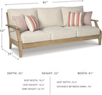 Signature Design by Ashley Clare View Coastal Outdoor Patio Eucalyptus Sofa with Cushions, Beige