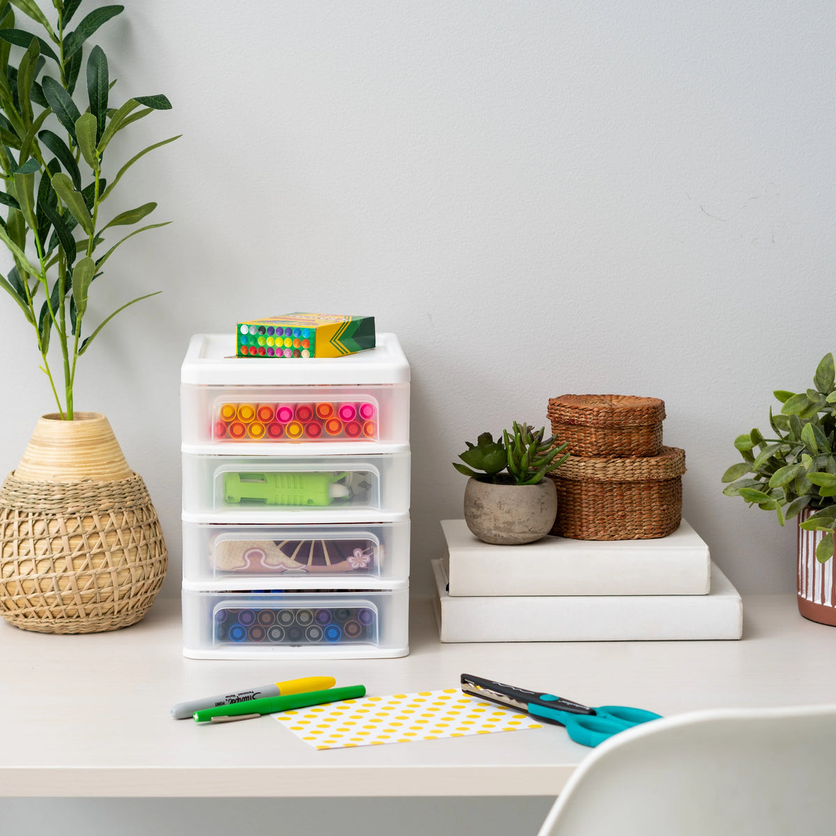 Compact Desktop 4-Drawer System, White