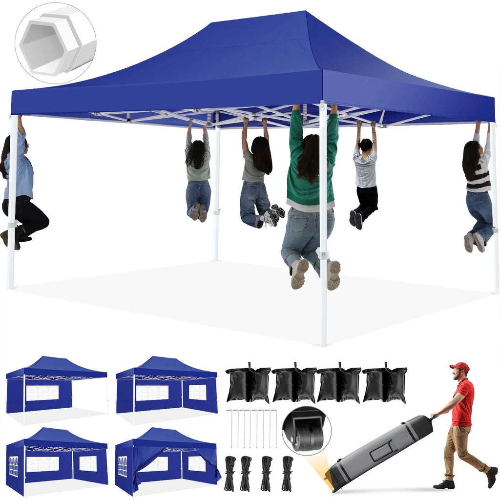 Hoteel 10x15 Heavy Duty Canopy Tent with 4 Sidewalls,Pop up Canopy for Parties Wedding,Commercial Easy up Gazebo with Roller Bag,UV 50+ &,Black