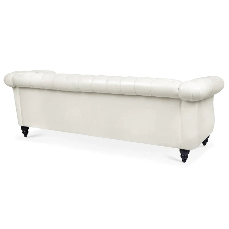 Cream 84.65 Traditional Chesterfield 3-Seater Sofa in PU Leather