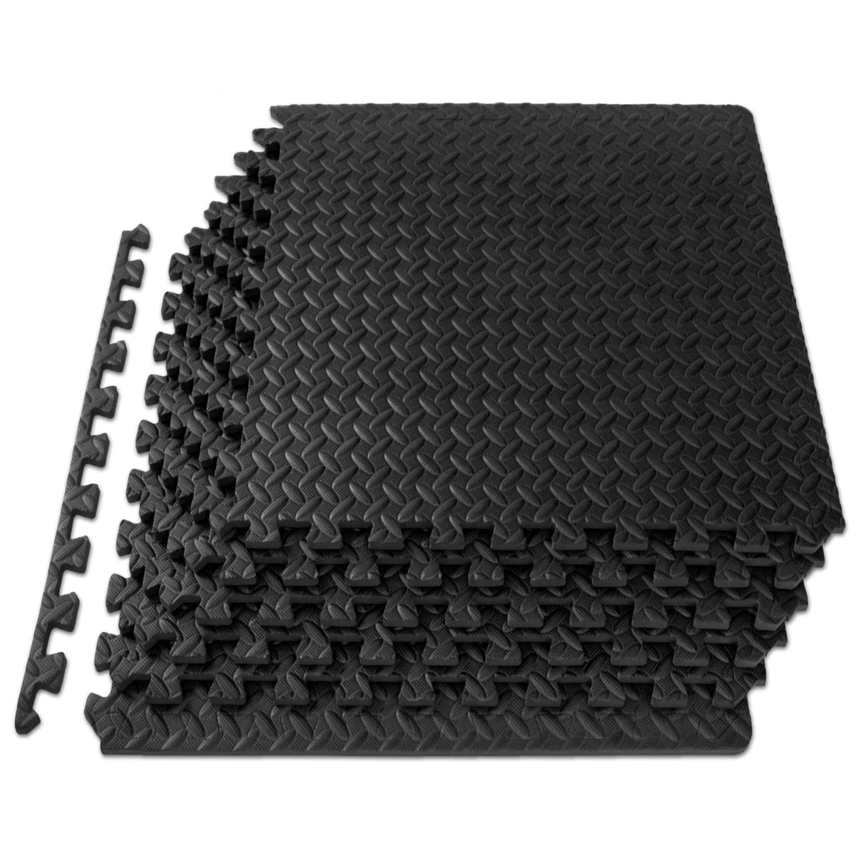 Diamond Plate Exercise Puzzle Mat 1/2-in | 24 Sq Ft - 6 Tiles / Black