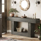 63-Inch Brown and Gray Slim Wooden Console Table for Entryway