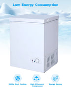 3.5 Cu.Ft Chest Freezer with a Removable Basket 7 Gears Adjustable Temperature Control(-18°F to -46°F), Deep Compact Freezer for Garage, Office, Basement, House, Kitchen, Shop, RVs-White