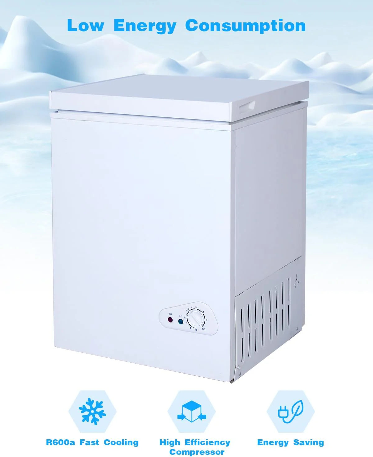 3.5 Cu.Ft Chest Freezer with a Removable Basket 7 Gears Adjustable Temperature Control(-18°F to -46°F), Deep Compact Freezer for Garage, Office, Basement, House, Kitchen, Shop, RVs-White