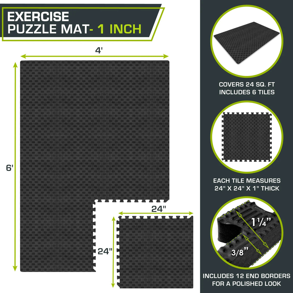 Checkered Exercise Puzzle Mat 1-in | Black