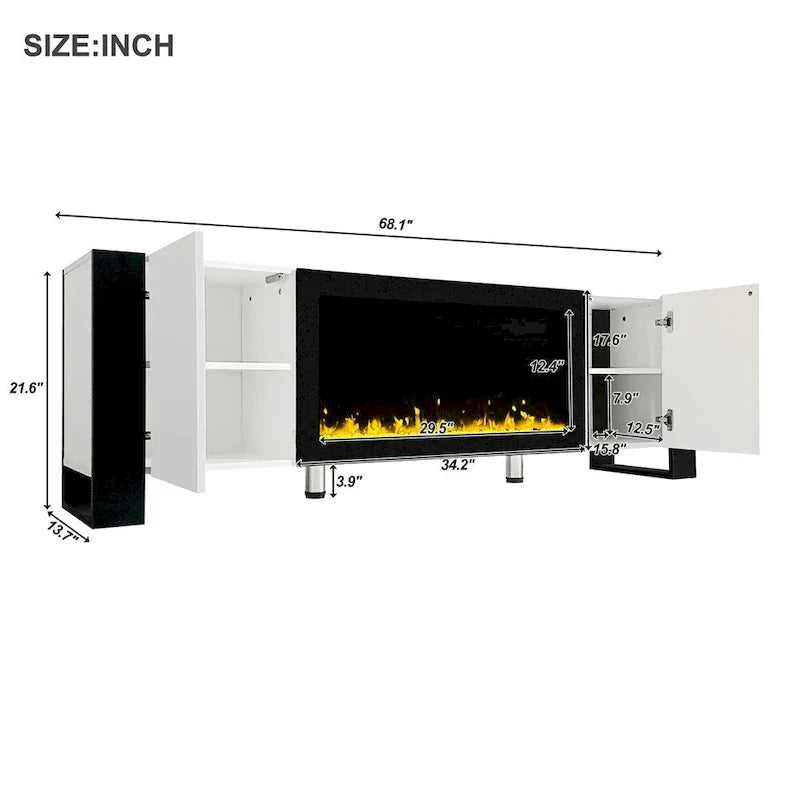 Contemporary TV Stand with Electric Fireplace - Fits TVs Up to 78 Inches