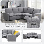Linen Upholstered Power Recliner L-Shaped Sectional Sofa with USB Port - Soft Home Theater Seating for Living Room