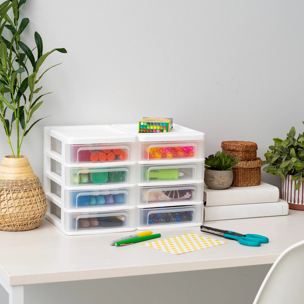 Compact Desktop 4-Drawer System, 2 Pack, White