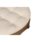 Round Storage Ottoman Coffee Table with Tufted Seat and Wooden Base