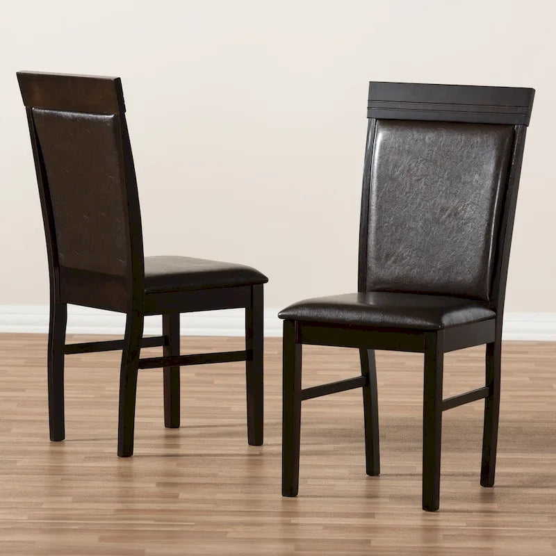 Modern Dark Brown Faux Leather Dining Chair Set by Baxton Studio