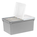 Plastic File Box with Split Lid, Letter Size, Gray, 4/Pack