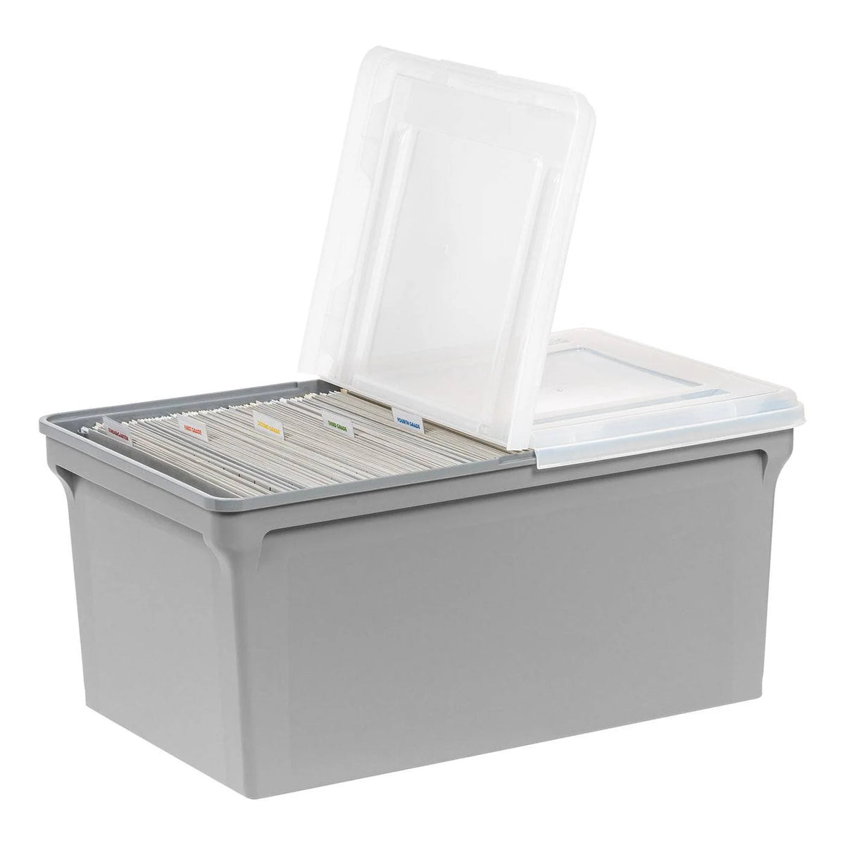 Plastic File Box with Split Lid, Letter Size, Gray, 4/Pack