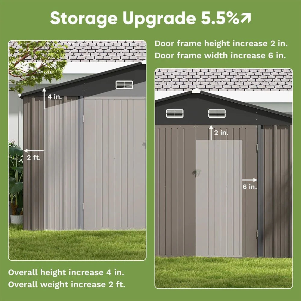 Patiowell 10×10 ft Metal Storage Shed, Sloping Roof, Double Lockable Doors, Galvanized Steel, Coffee Brown