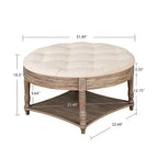 Round Storage Ottoman Coffee Table with Tufted Seat and Wooden Base