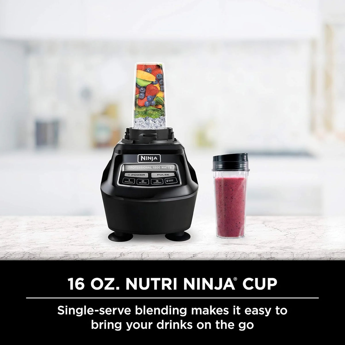 1500W Blender & Processor, 72oz Pitcher, 64oz Bowl, 16oz To-Go Cups, Black