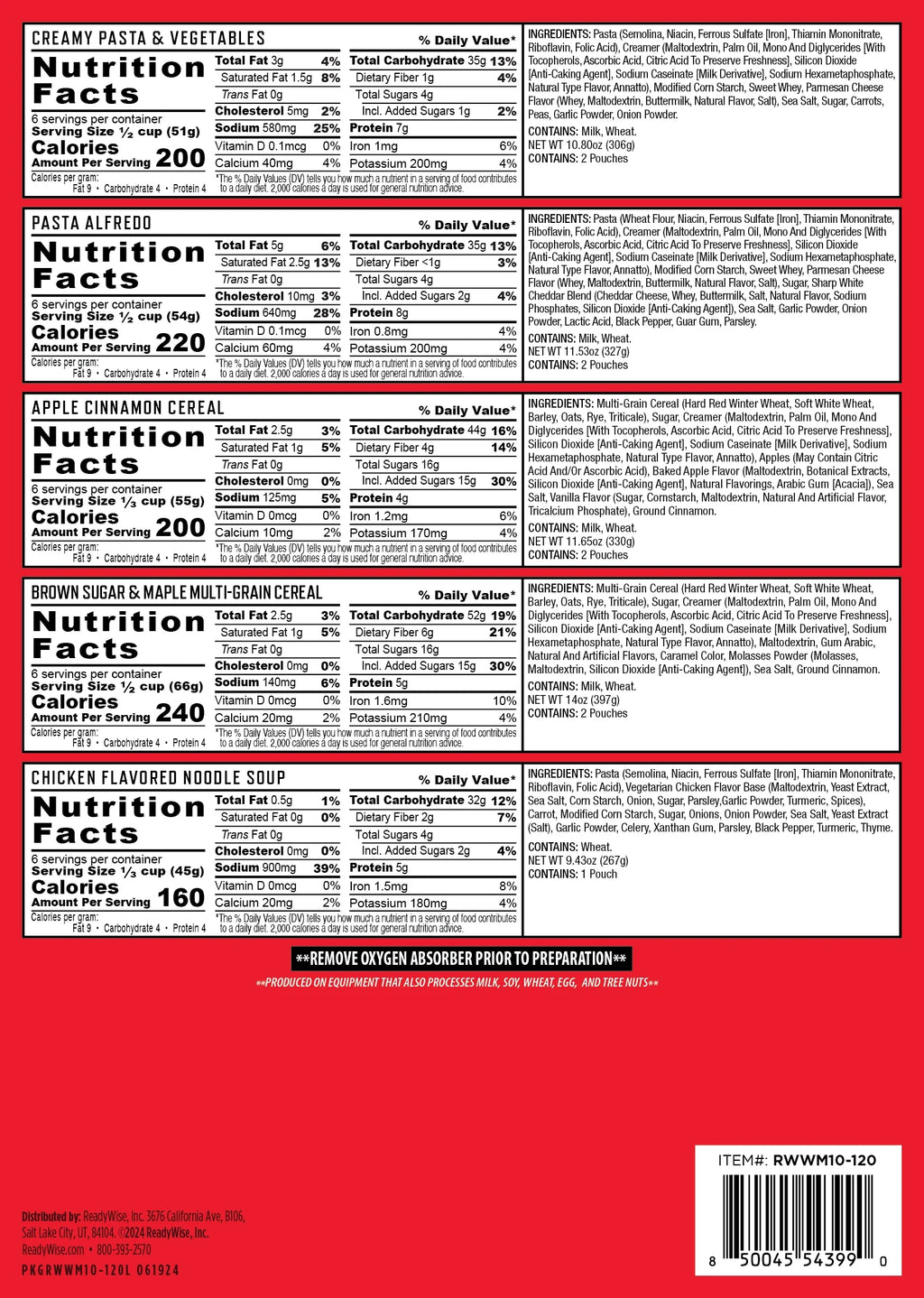 ReadyWise Emergency Food Supply, 120 Serving Entree and Beverage